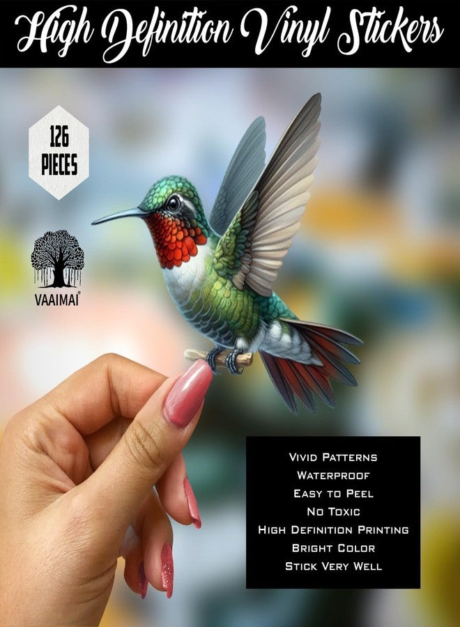 VAAIMAI ملصقات طائر الطنان من VAAIMAI، ١٢٦ قطعة | تصاميم طيور طائرة بألوان مائية وبريق للعطلات | ملصقات طيور نابضة بالحياة ومقاومة للماء للمذكرات وسجلات القصاصات - Image 3